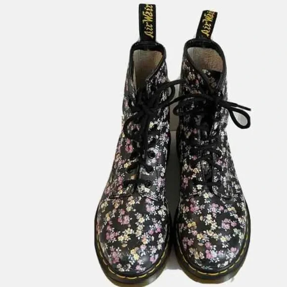 Dr. Martens Black Floral Lace-Up Combat Boots - Picture 9 of 13